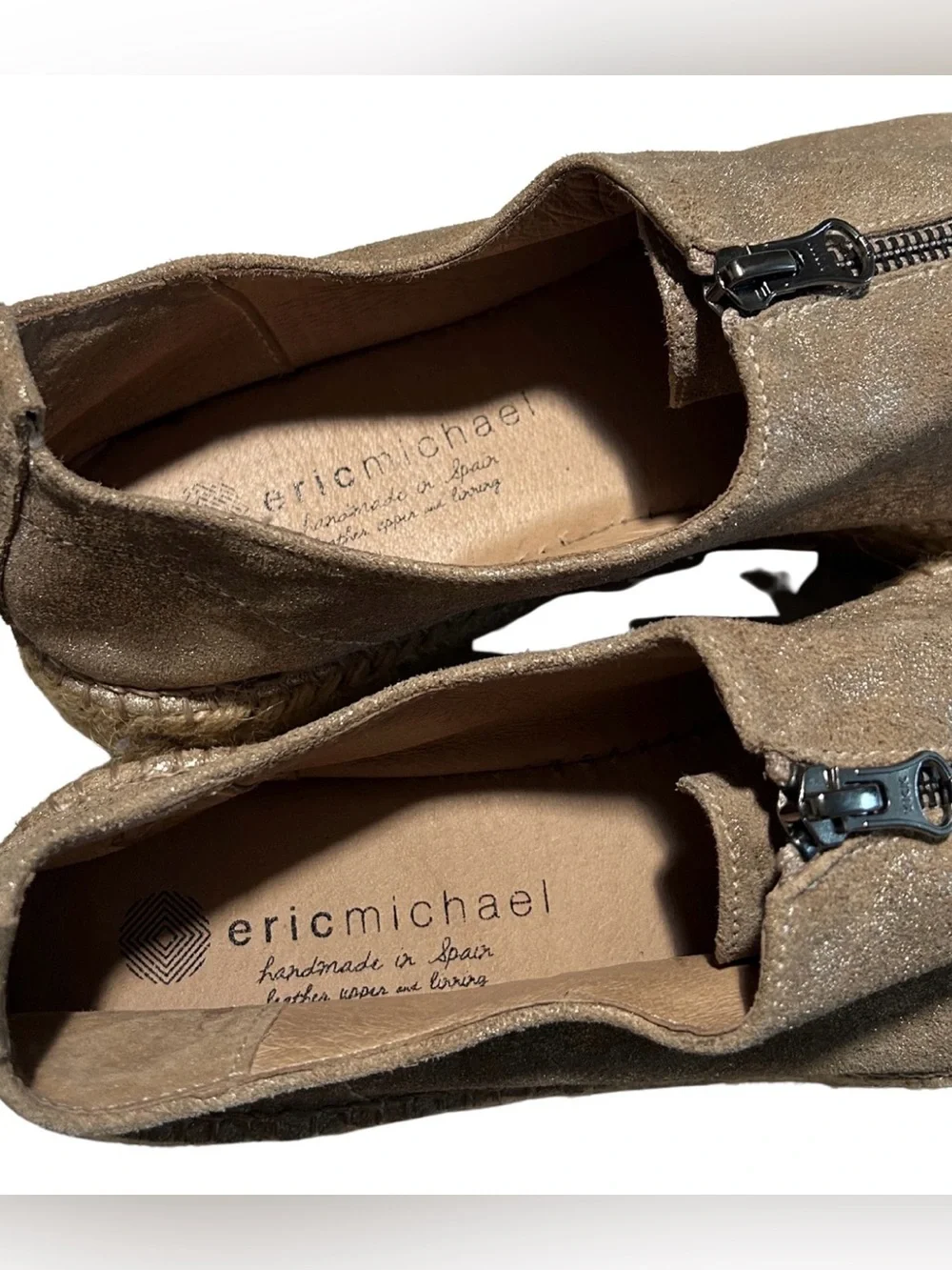 Eric Michael Serena Platform Slip On Espadrilles | Taupe/Gold | Size 41 (US 10)